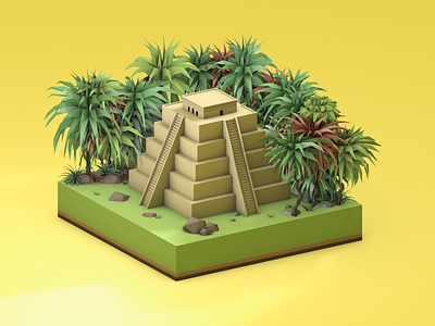 Picaros 3d c4d cinema 4d herge jungle low poly lowpoly lowpolyart pyramid tintin