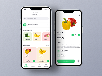 Fresh Food Delivery App UI design app ui app uiux app ux clean delivery app delivery app ui design food app food app ui food delivery food delivery app food delivery ui food ui ux foods app foods app ui foods delivery app foods ui minimal uiux