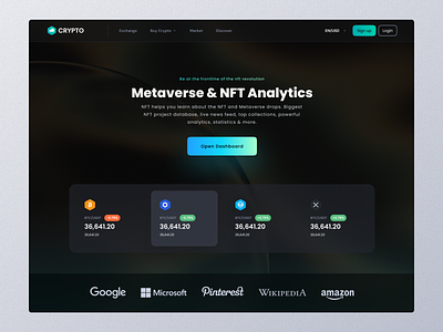 Metaverse & Nft Crypto Analytics Landing Page UI Design