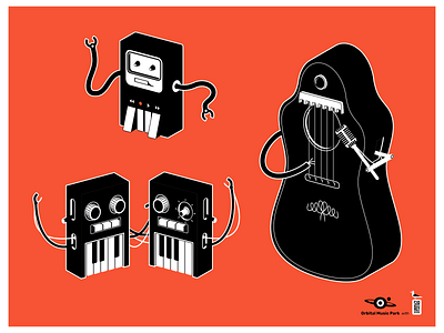 Orbital Music Park character design black white character design illustration robot vector