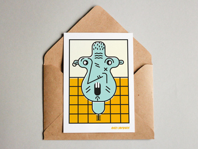 Ouzi Jacques illustration line man pastcard