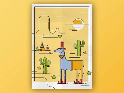 Horse cactus desert green horse illustrator indian sun tipi yellow