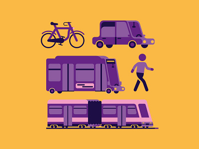 Vehicule bike bus car feet icon set icons illustration illustrator train transports vector