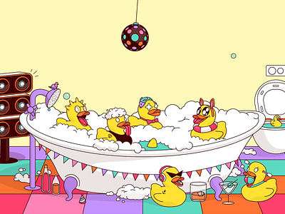 Rubber Duck Bath Party animation illustration