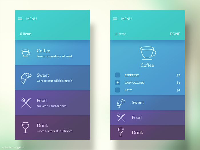 Menu Interface by Gal Shir on Dribbble