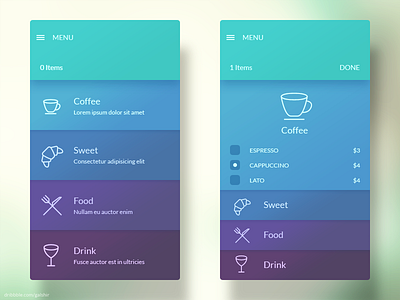 Menu Interface app coffee food interface menu mobile ui ux