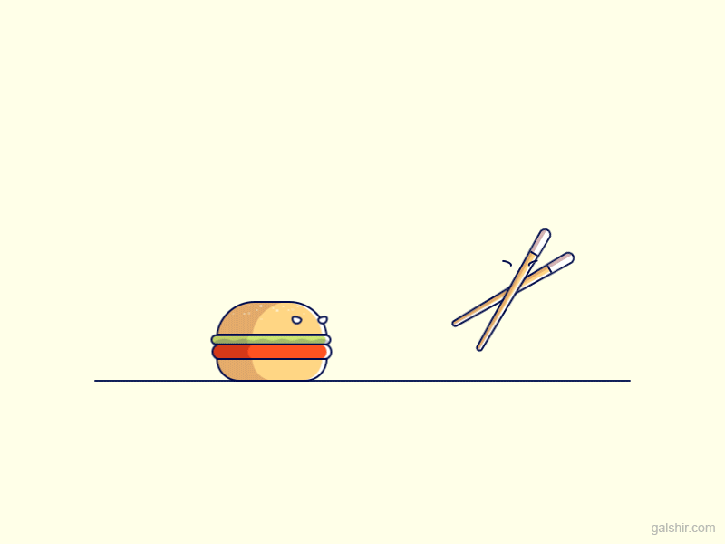 Burger vs. Chopsticks animation bun burger chopsticks combat fight food hamburger illustration war