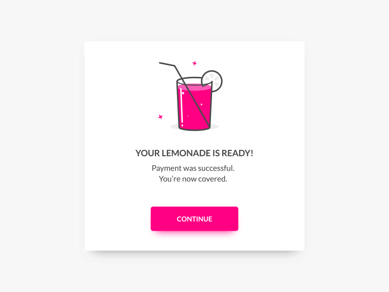 Your Lemonade Is Ready! animation confirmation drink glass icon lemonade popup