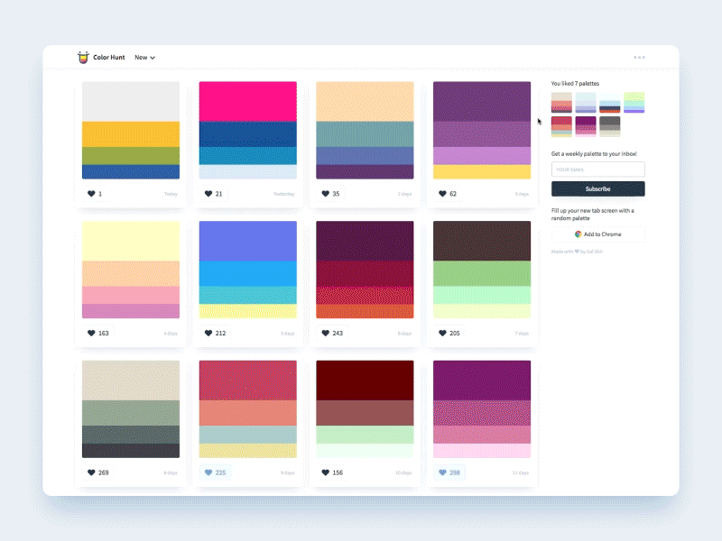 Color Hunt's New Layout colorhunt colors palette palettes product ui ux