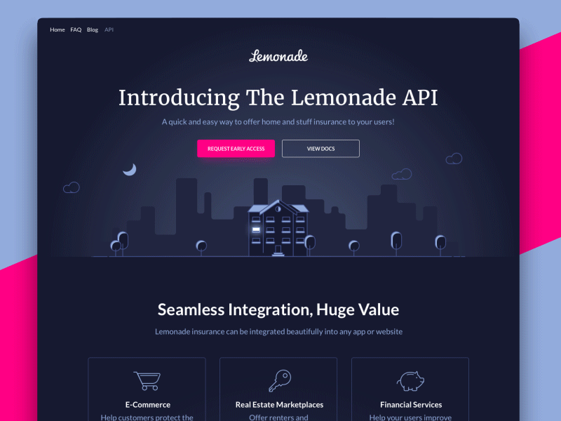 Lemonade API dark dark interface dark ui illustration landing page landingpage lemonade ui ux
