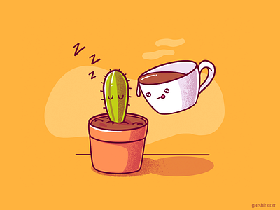 Cactus and a Coffee Mug cactus coffee cute drawing icons illustration mug