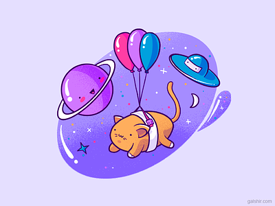 Space Cat balloons cat characters drawing illustration space