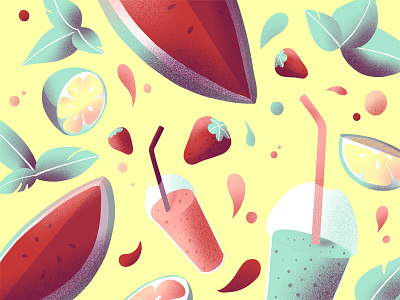 Fruity Wallpaper 🍉 fruits icons illustration pattern strawberry summer texture wallpaper watermelon
