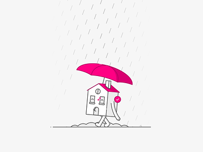 House in the Rain animation character cycle house lemonade pink rain umbrella walk walking