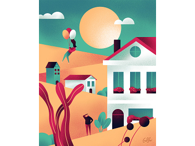 Flying city house houses illustration landscape