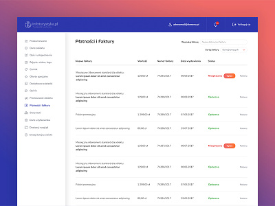 Infoturystyka.pl - Redesign - Payments cards colours dashboard gradient gradients interface shadows sidebar ui ux web