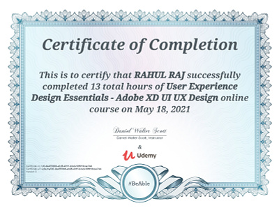 Certificate of completion Of Adobe XD UIUX Design course design graphicdesign illustration ui ui ux ux vector