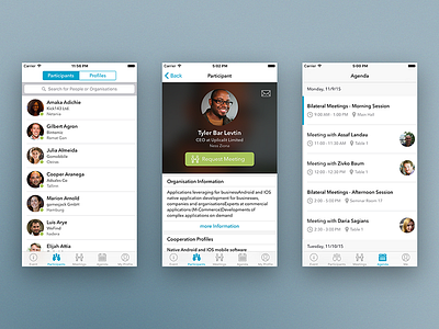 Event Networking App agenda app avatar calendar event ios list matchmaking mobile networking profile