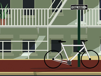 Fire Escape Building Detail bike building city illustration shadows street