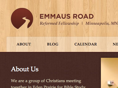 Emmaus Road Reformed Fellowship church wood grain word press