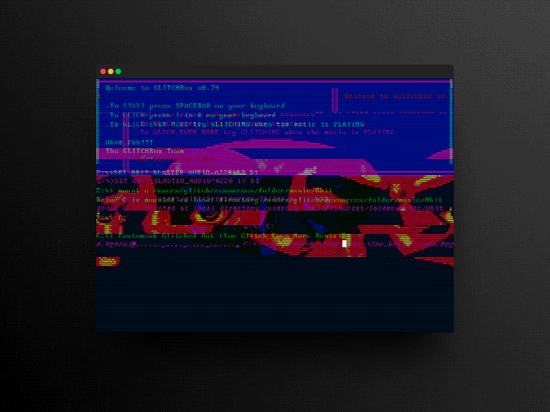 Glitch art command line console experiment flash glitch multimedia throwback ui