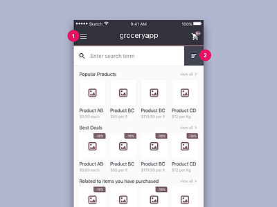 Grocery App wireframe app grocery mobile ui ux