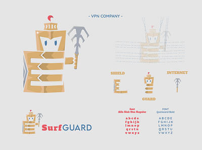 SurfGUARD blue branding cartoonish company design font freelance freelancer gold graphicdesign graphics guard internet logo protect red shield vpn weapon yellow