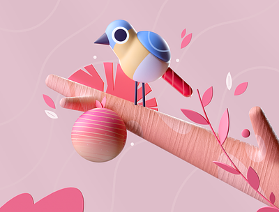 Birds & Fruit 2d 3d bird colors design graphic illustration plants