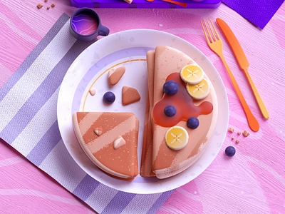 Breakfast Pancakes 2d 3d breakfast colors design food illustration pancakes yummy