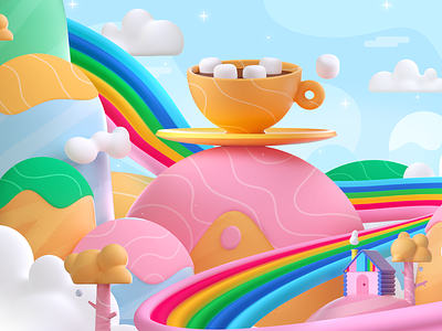 Rainbow Coffee 2d 3d coffee colors cup fun illustration rainbow shape space world