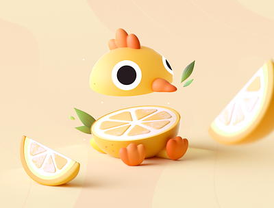 Chicken Lemon 2d 3d bird chicken colors food graphic illustration lemon shape