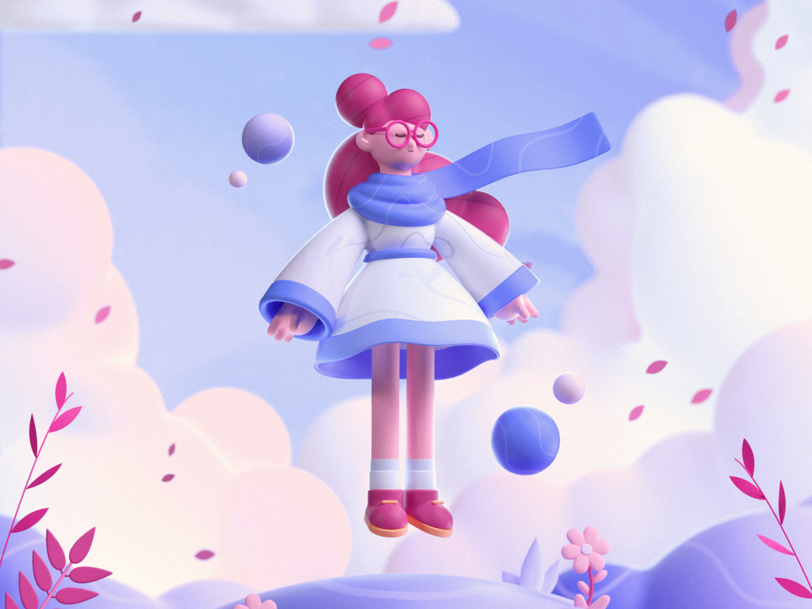 Cloud Girl 2d 3d blue cloud colors cute design girl graphic illustration meditate shape sky