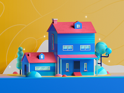 Blue House 2d 3d architecture colors design graphic house illustration