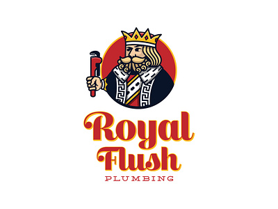 Royal Flush branding king logo playing card plumber plumbing wrench