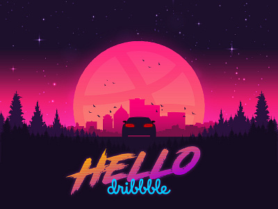 Hello, Dribbble 80s cruise control debut outrun retro vice