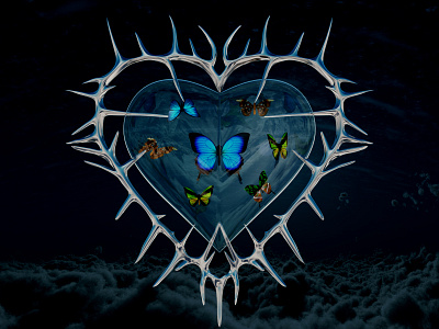 Heart and butterflies 3d blender butterfly chrome heart metal render