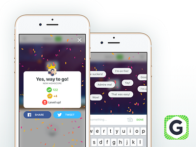Gamee New Sharing Screens achievement app flow share success tweet ui ux
