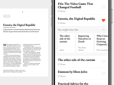 Samizdat – Liking article app layout magazine social suggested typography