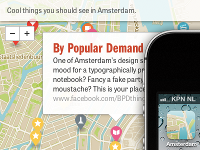 Cool Things in Amsterdam city gems geolocation gps guide hidden iphone map mapbox tourist webapp