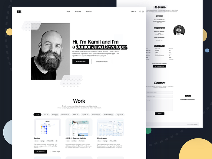 Portfolio page for Java Developer by Agata Kukowska on Dribbble