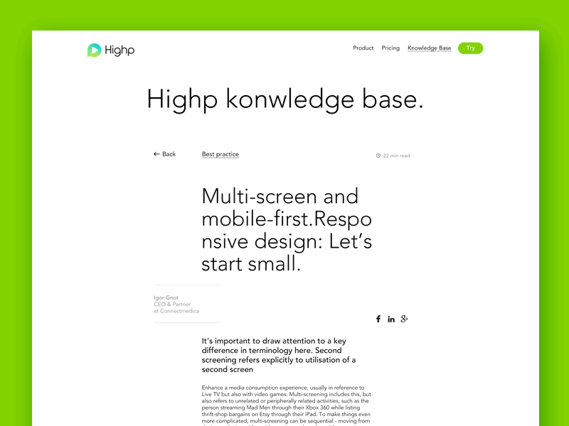 Highp Knowledge Base page animation avenir highp substance typography web webdesign