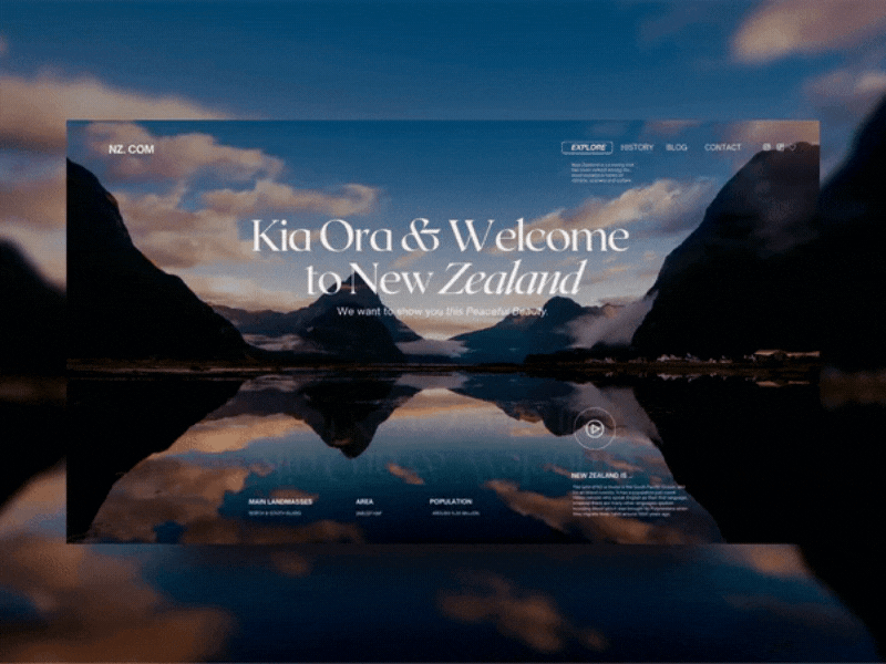 New Zealand - Website Concept branding digital design dribbble experience landscape new zealand new zealand web designer nz travel travel website ui uiux visitor website web concept web design web designer webdesign 2022 webflow website welcome website