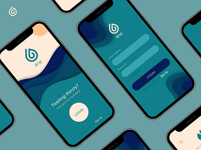 Drip Mobile Application Concept adobe illustrator adobe xd app blue brand branding design drink hydrate hydration illustration log in logo reminder sign up ui ux vector water web