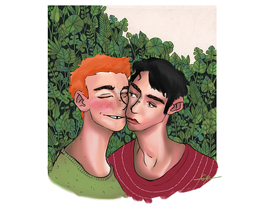 Cheek to cheek artwork character colors illustration love lovers men plants queer vibrant colors