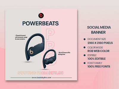 PowerBeats Pro - Social Media Banner Template branding design graphic design illustration social media post design story design ui