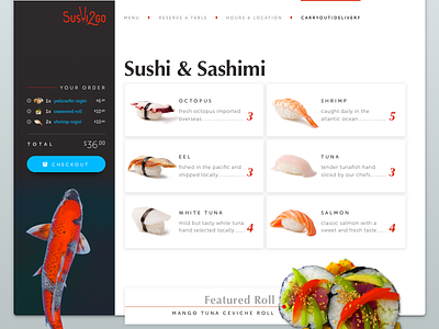 Sushi2Go — Carryout Menu Page carryout cart desktop ecommerce fish food restaurant seafood sushi ui website