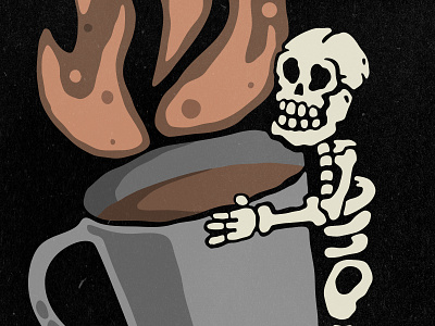 Skeleton with Huge Coffee Mug apparel cartoon coffee illustration lowbrow mug poster retro skeleton tshirt