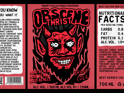 Bewerage label - Obscene Thrist bewerage cartoon devil illustration lowbrow retro vintage