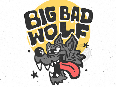 Big bad wolf cartoon illustration retro vintage