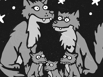 La familia es todo cartoon illustration retro vintage wolf wolves